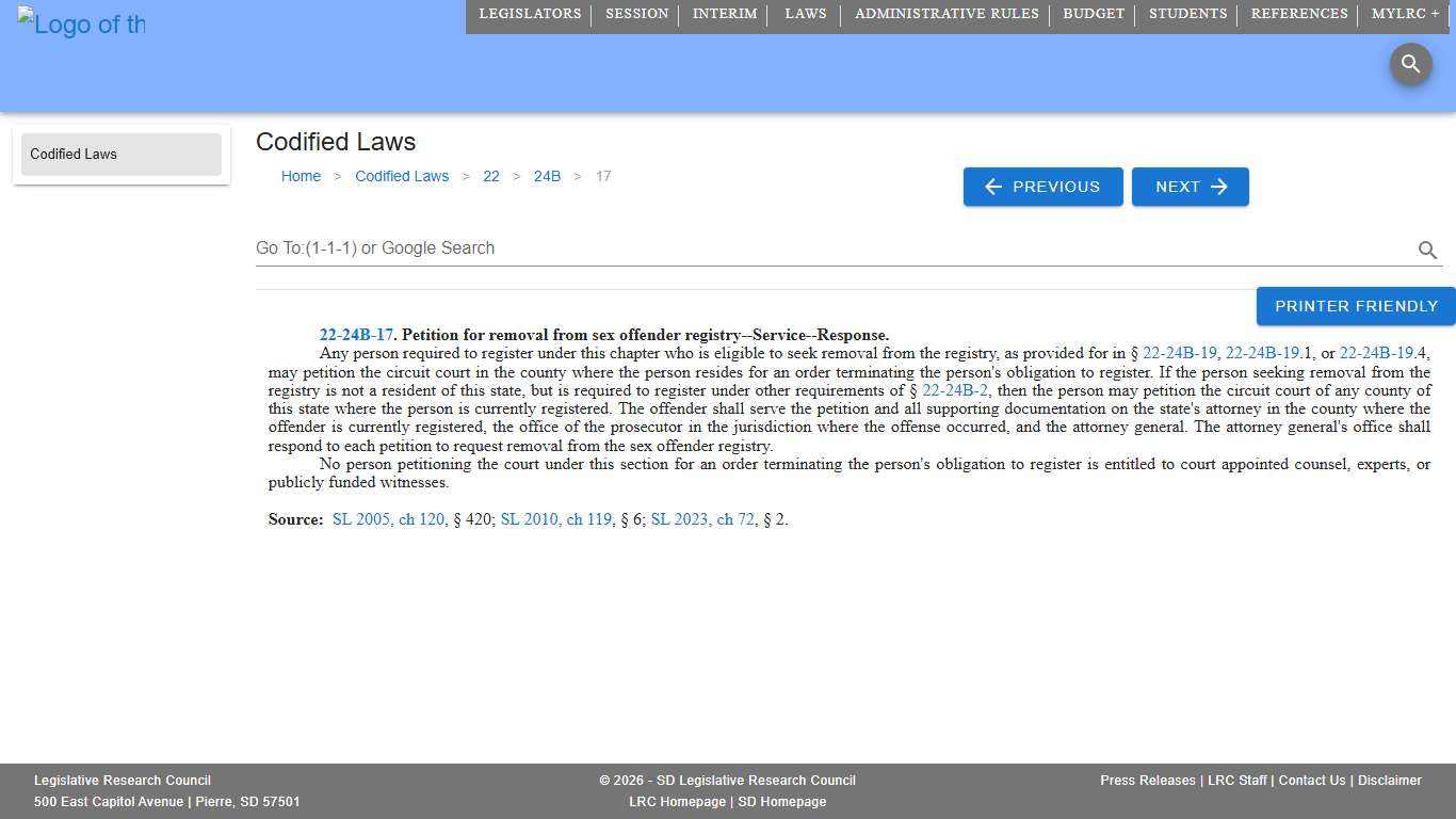 Codified Law 22-24B-17 South Dakota Legislature