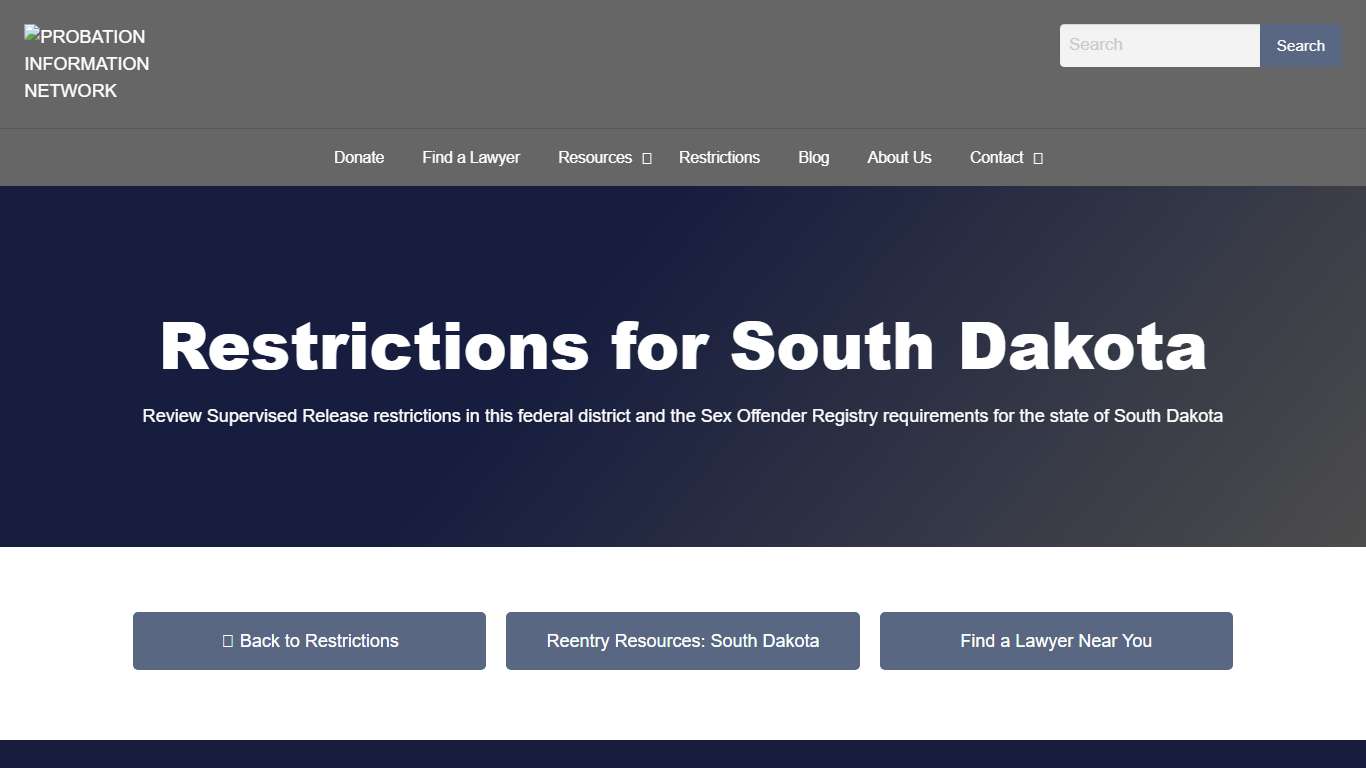 Restrictions for South Dakota - PROBATION INFORMATION NETWORK